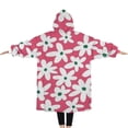 thumbnail image 2 of Oversized Wearable Blanket Hoodie,Red Daisy Flower Green Centers Pattern Sherpa Blanket Hoodie with Super Pockets,Super Warm Fuzzy Pullover for Women & Men, 2 of 6