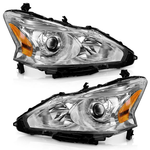 WEELMOTO Halogen Headlights for 2013-2015 Altima 4Dr Sedan Headlight Assembly Pair Replacement for 13 14 15 Altima Chrome Housing Amber Reflector (DOES NOT FIT XENON/HID)