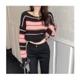 thumbnail image 4 of Slatcetga, suéter corto para mujer, patrón de rayas, cuello redondo, manga larga, Top de punto informal para otoño, rosa, talla libre, 4 of 8