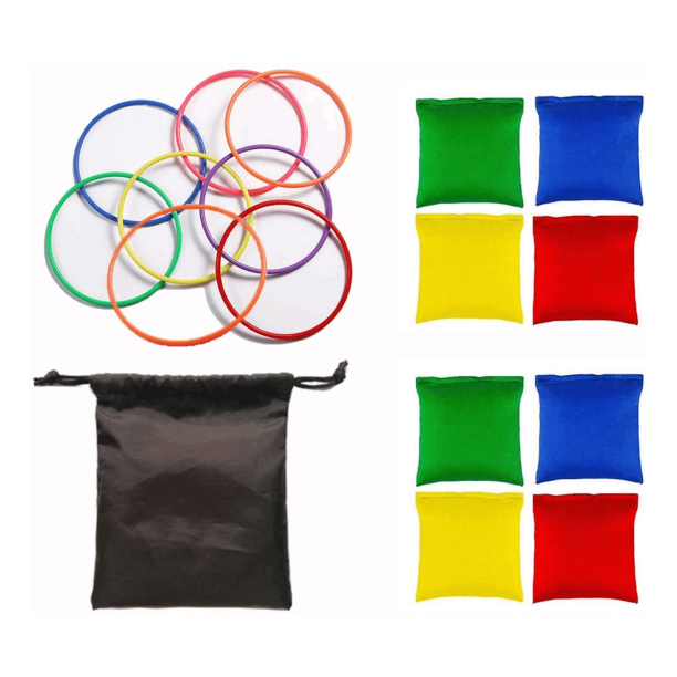 Powiller Throwing Bean Bags, 8pcs Random Color Ring Toss and 8pcs Bean Bags Kids Throwing, Kids