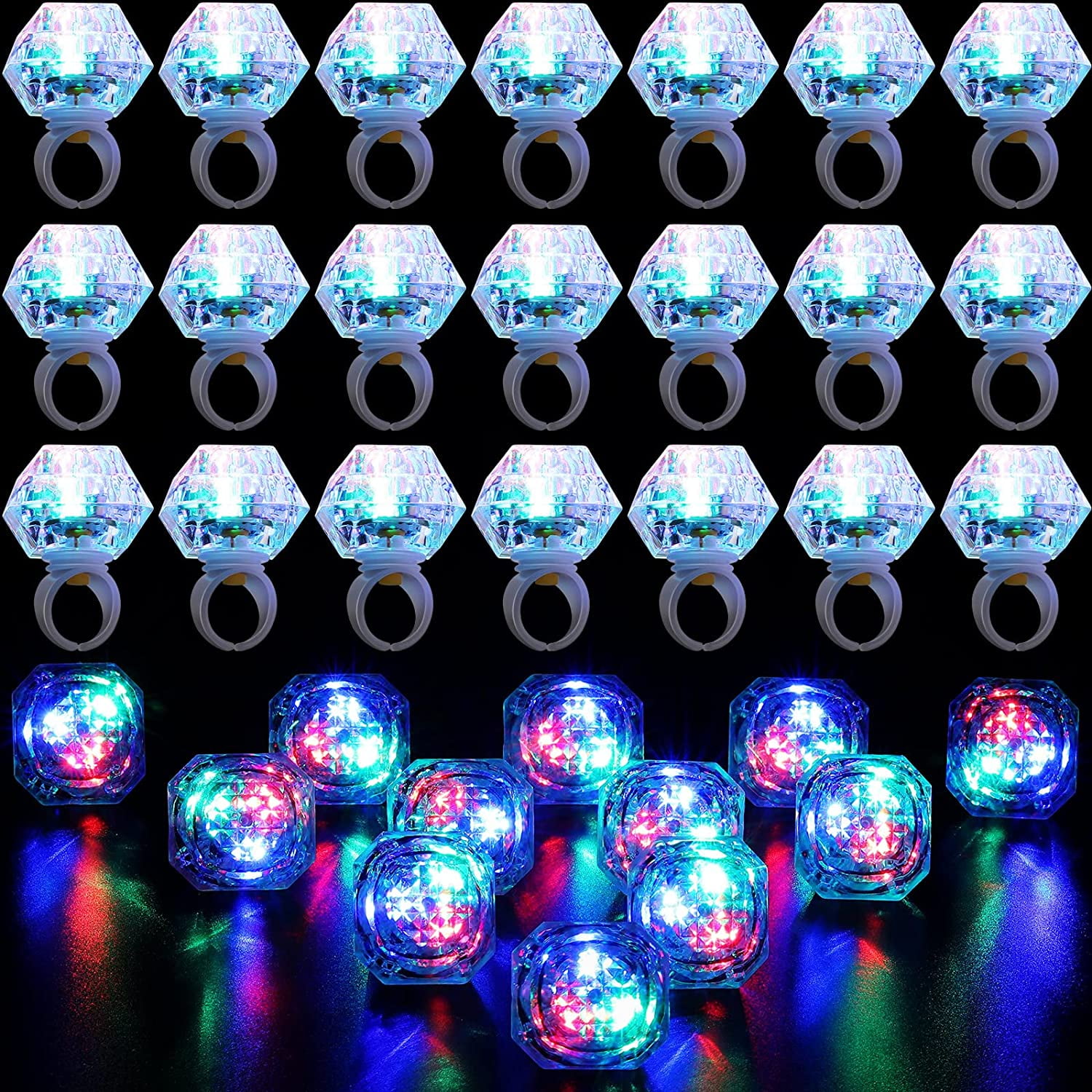 20 Pieces Light Up Rings Flashing Plastic Diamond Bling Rings LED Glow