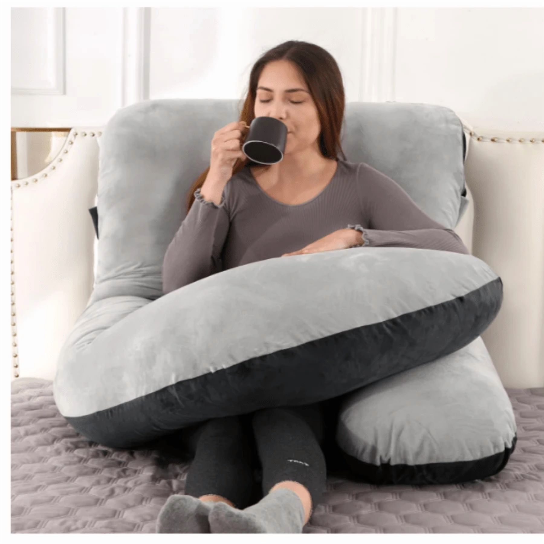 Best-selling U-shaped pregnant pillow - promotes side sleeping, supports the waist and abdomen. An essential item for pregnant women when sleeping.