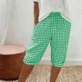 thumbnail image 2 of QATAINLAV Plaid Shorts for Women Summer Casual Drawstring High Waisted Short Pants with Pockets Linen Pajama Long Shorts Green L, 2 of 10