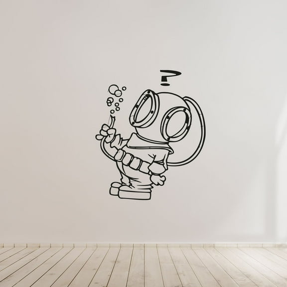 Chibi Scuba Diver Silhouette Cute Scuba Diver Drawing Underwater Activity Vinyl Wall Art Wall Sticker Wall Decal Home Kids Pool Area Living Room Boys Girls Wall Decor Design Size (10x6 inch)