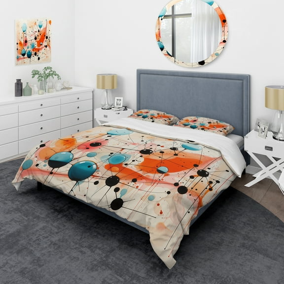 Designart "Colorful Mid Century modern Atomic I" Mid-Century Bedding Covert Set - Abstract Midcentury Multi-Color Abstract Bed Set With 2 Shams
