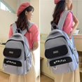 thumbnail image 4 of Trendy Contrast Color Spliced Student Daypack with Adjustable Straps for School and Casual Use Nylon Backpack Book Bag black purple, 4 of 4