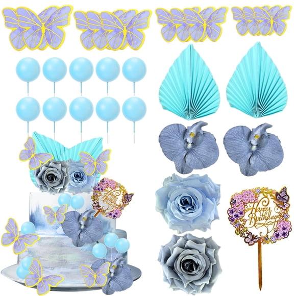 Set de 27 Piezas de Adornos para Pastel SDIDVIEXPERT con Flores Azules para Cumpleaños