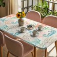 thumbnail image 3 of Teal Red Coastal Table Cloths for 4 Foot Rectangle Tables, Nautical Seahorse Beach Coral Starfish Retro Patio Waterproof Elastic Fitted Tablecloths, Washable Rectangular Table Cover for Camping, 3 of 8