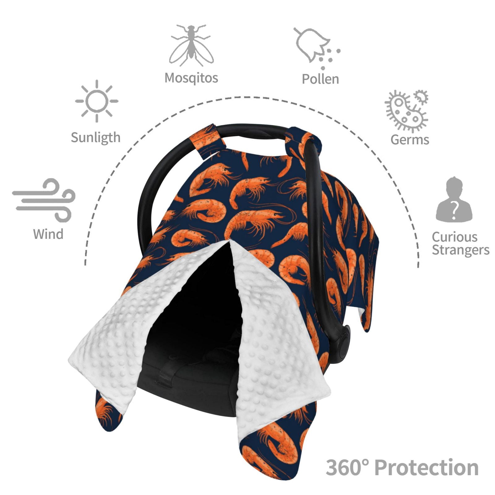Car Seat Cover Baby - Orange Shrimp Print Breathable Infant Car Seat Cover for Baby Carseat, Lightweight Comfort Baby Essentials Must Haves Newborn Stuff for Girl Boy