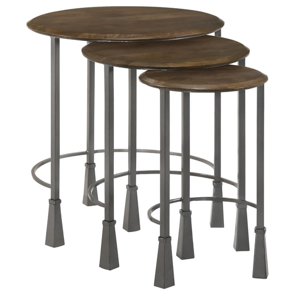 Maklaine 3-Piece Round Wood Top Nesting Table in Gunmetal/Natural