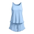 thumbnail image 6 of UAMVSH Pajama Sets for Women 2 Piece Ruffle Lounge Set Soft Crewneck Sleeveless Top with Shorts Sleepwear Set Cute Outfits, 6 of 7