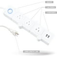 thumbnail image 3 of iJoy Power Strip  Surge Protector Outlet, Extension Cord, 3 Outlets, 2 USB Ports, 5Ft Cord (White), 3 of 7