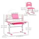 Qaba Kids Desk and Chair Set Height Adjustable Student Writing Desk Children School Study Table with LED Lamp, Bookshelf, Drawer, Reading Board, Pen Slot, Hook, Pink - image 3 of 9