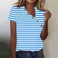 thumbnail image 2 of ZQGJB Casual Button V Neck Striped T-Shirts for Women Trendy Oversized Summer Short Sleeve Graphic Tunic Blouse Loose Comfy Pullover Tops Light Blue XXXXL, 2 of 5