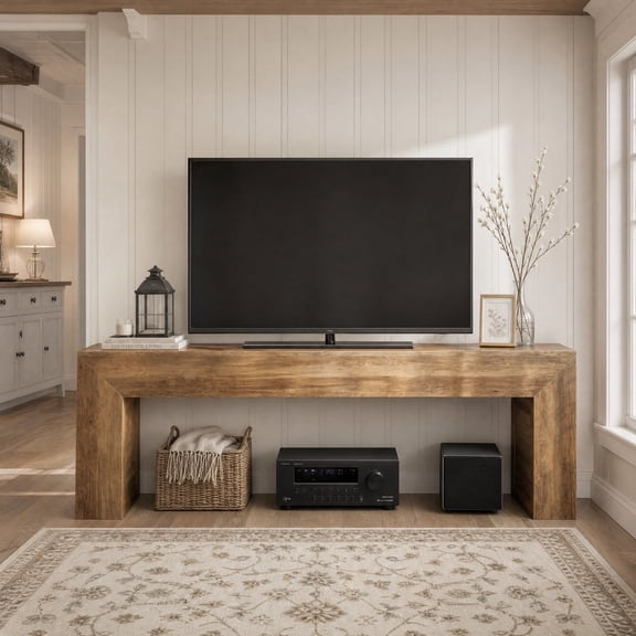 Fnova 63" TV Stand for 55/60/65/70/75" TVs, Farmhouse Entertainment Center Media TV Console Table, Brown