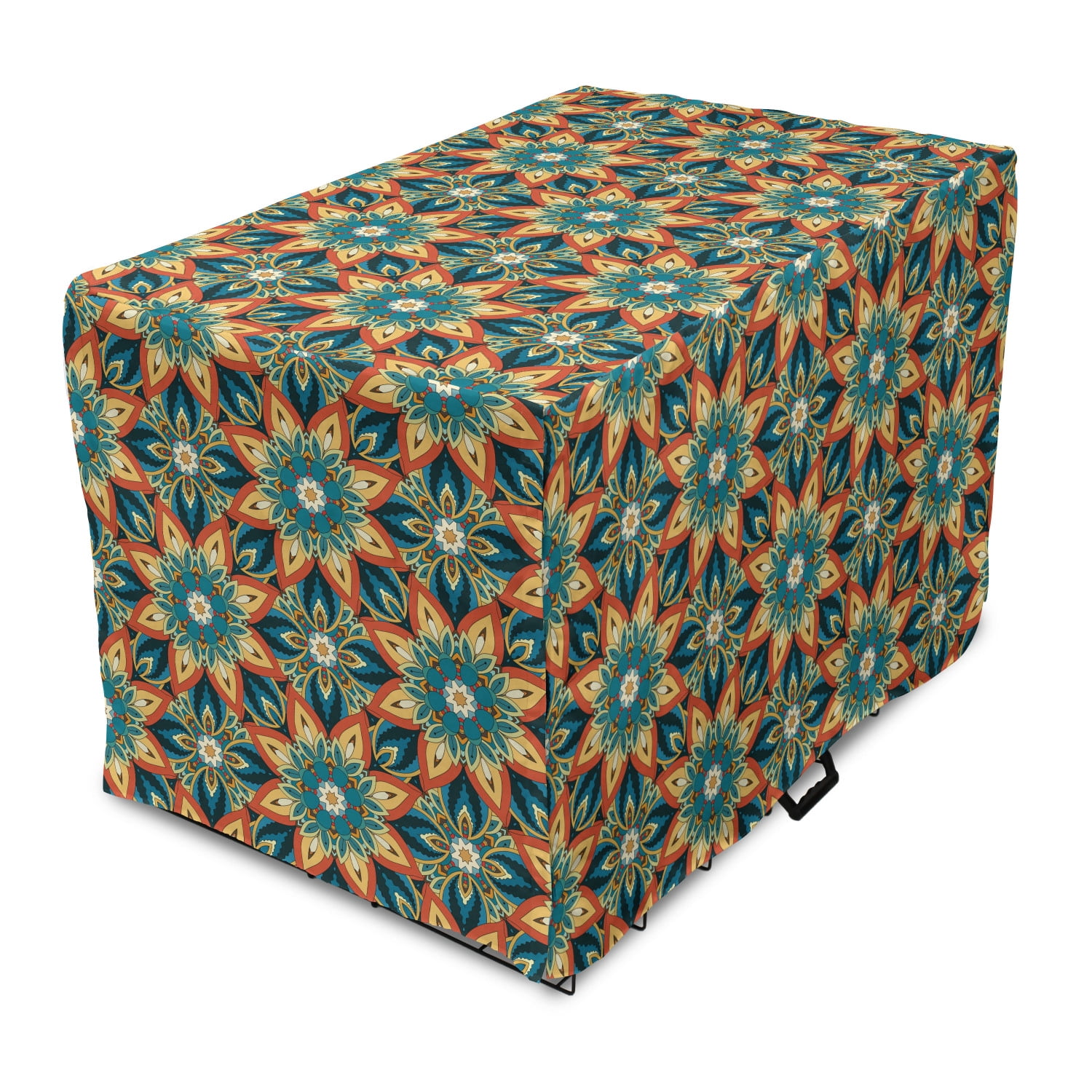Ottoman Dog Crate Cover, Ornate Floral Pattern with Vintage Mandala