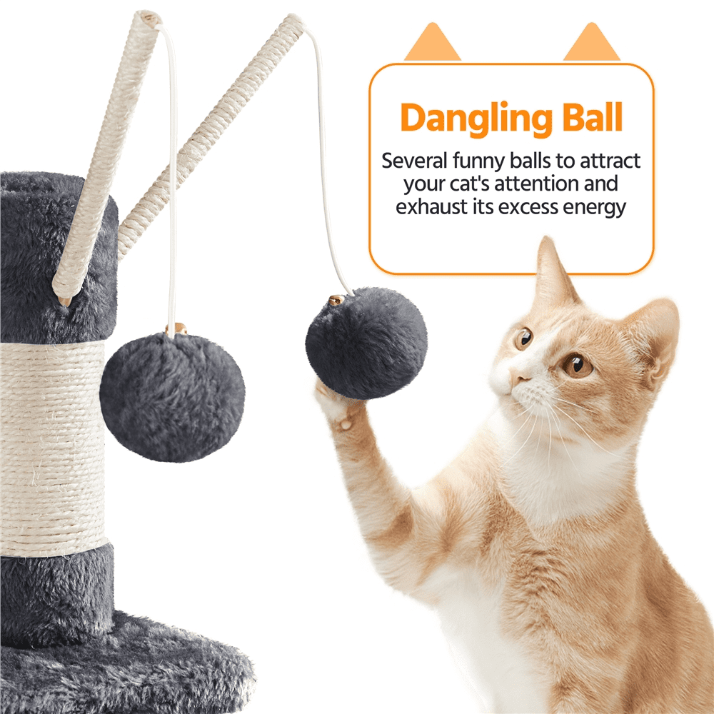 Alden Design 67" H Multi-Level Cat Tree Tower with 2 Cat Condos & Hammock Basket, Dark Gray