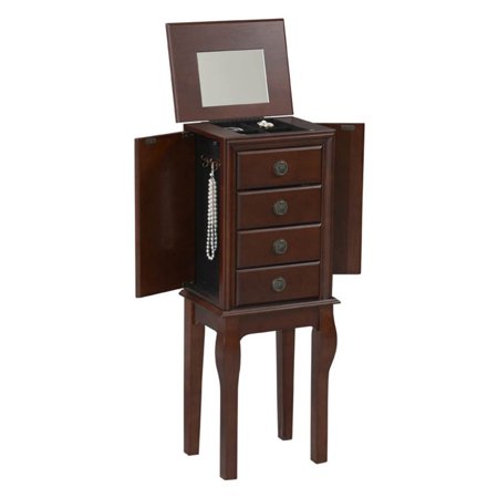 Linon Diamond Four-Drawer Jewelry Armoire With Mirror, Espresso
