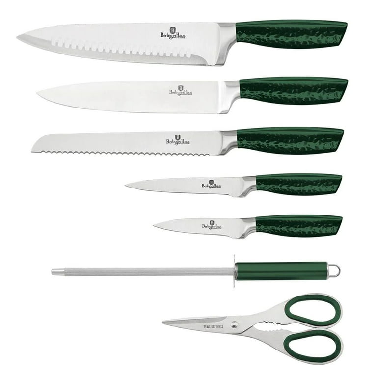 BerlingerHaus 8-Piece Kitchen Knife Set With Block, Stand Stainless Steel  Knives, Green 