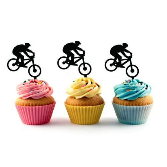 Whimsical Practicality's BMX Mountain Bike Set Acrylic Cupcake Toppers 12 pcs (Black)