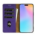 thumbnail image 5 of For iPhone 17 Pro Case, Classic Retro Solid Color Series with Card Slots and Stand Function PU Leather Phone Case, Purple, 5 of 16