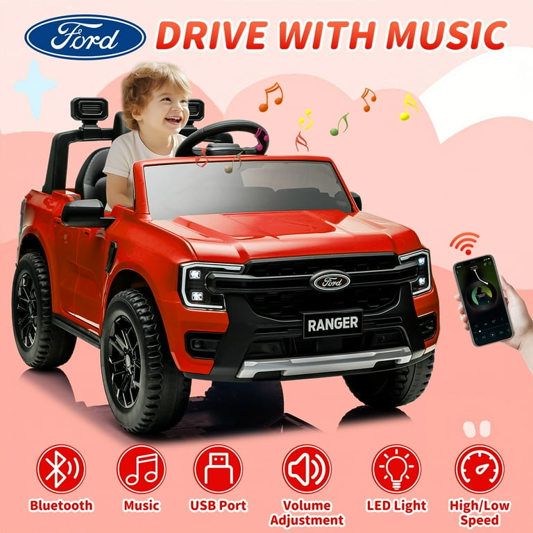 12V Ride on Cars with Remote Control Ford Ranger 4 Wheels Electric Cars for Kids with Bluetooth Music USB Port LED Lights Battery Powered Ride on Toys for Kids Boys Girls 3 6