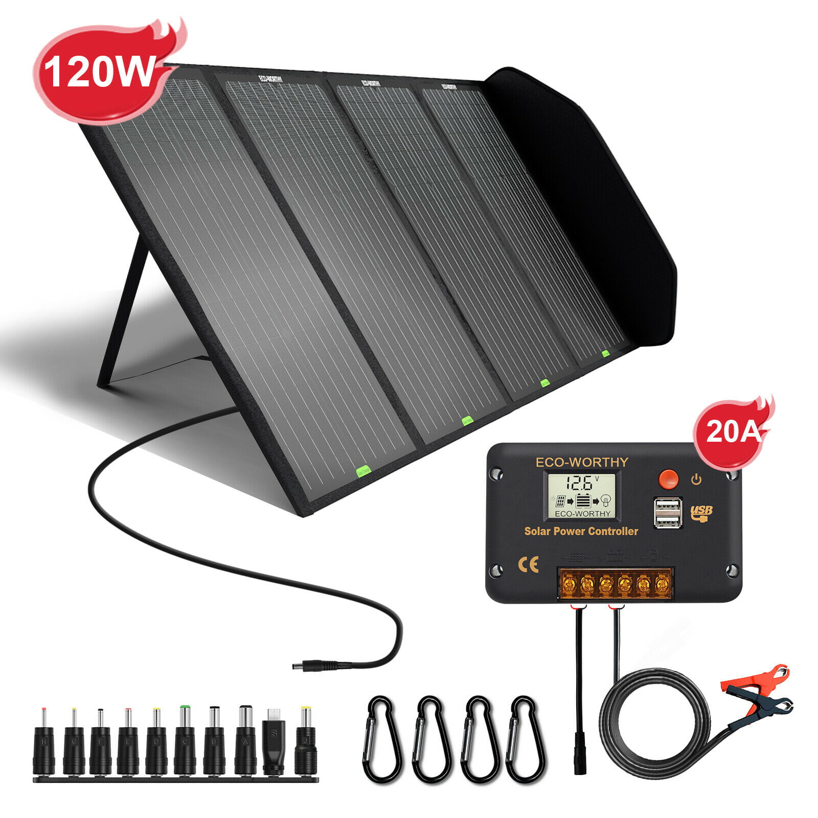 couply 120W Foldable Solar Panel Metal Joint Portable Power Station Generator and USB Devices Accessories 