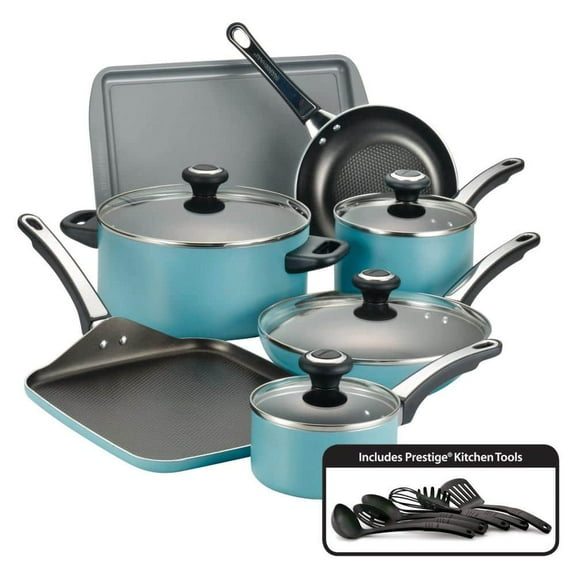 High Performance 17-Piece Aluminum Nonstick Cookware Set in Aqua