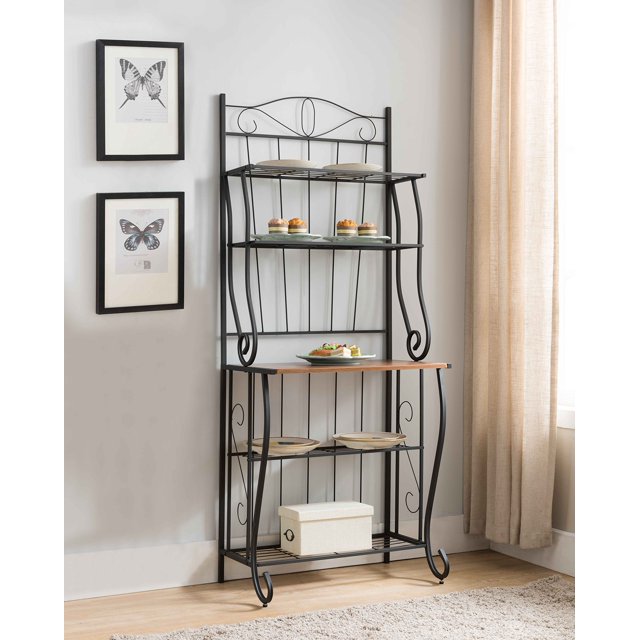 Kings Brand Furniture Black / Walnut 5-Tier Kitchen Storage Bakers Rack