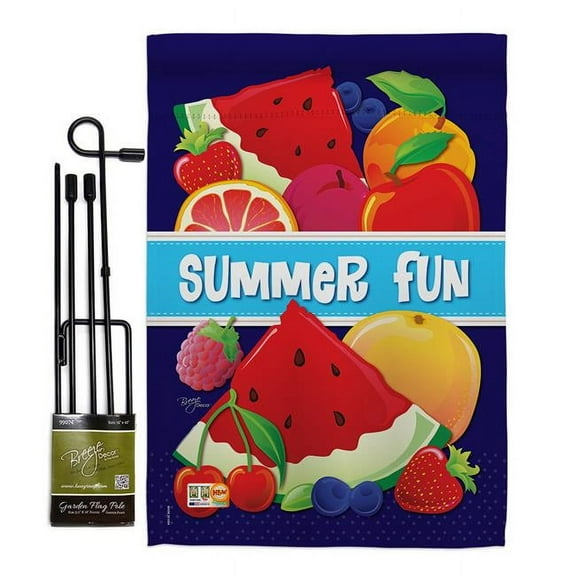 Breeze Decor BD-SU-GS-106061-IP-BO-D-IM10-BD 13 x 18.5 in. Summer Fun in the Sun Impressions Decorative Vertical Double Sided Garden Flag Set with Banner Pole