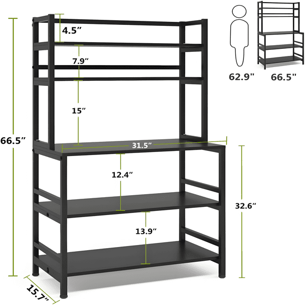 5-Tier Kitchen Bakers Rack, Multifunctional Storage Shelf with Reinforced Rods - for Kitchen, Bedroom & Living Room