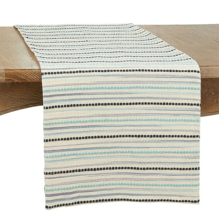 

Fennco Styles Woven Stripe Cotton Table Runner 16 W x 72 L - Blue Rectangular Table Cover for Home Décor Dining Table Banquets Family Gathering and Special Events