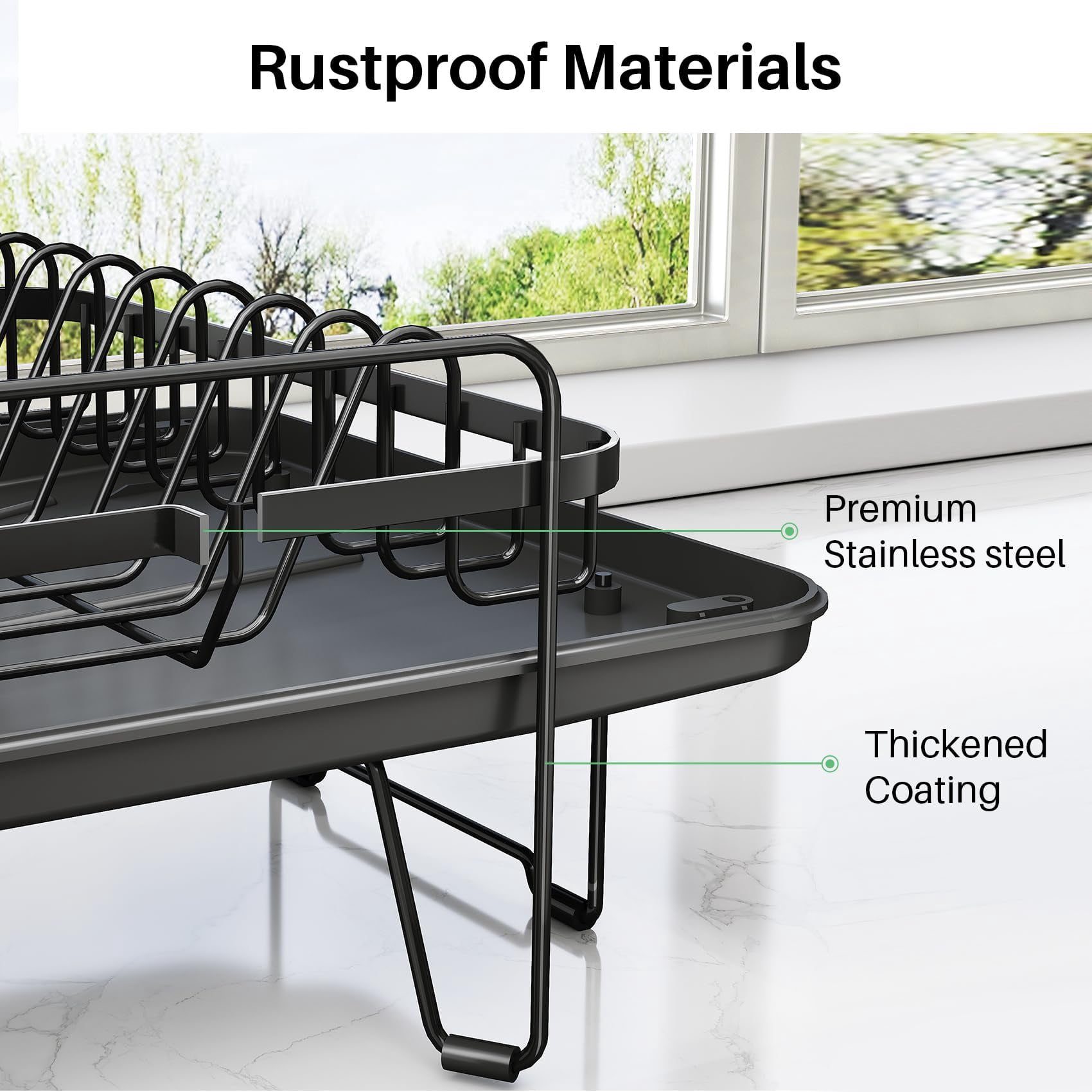 Dish Drying Rack Black Stainless Steel Expandable for Kitchen Counter