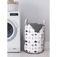 thumbnail image 3 of Nautical Laundry Bag, Childish Fish Dolphin Whale Anchor and Sailing Boats Pastel Toned Pattern, Basket with Handles Drawstring Closure for Laundromats, 13" x 19", Dark Blue Pale Pink, by Ambesonne, 3 of 4