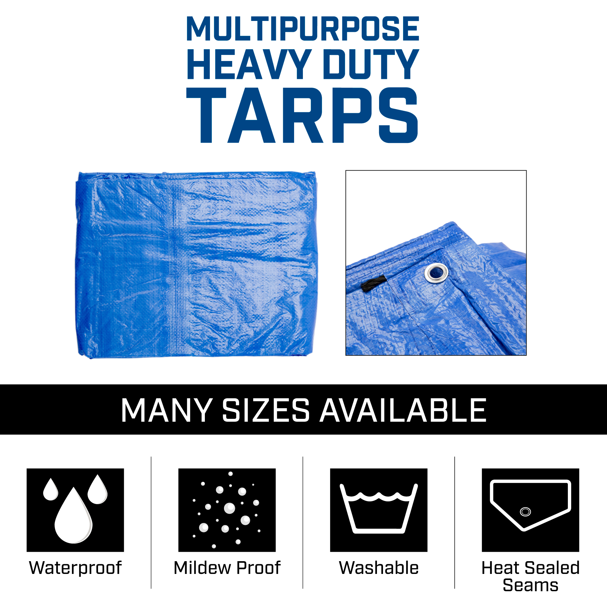 B-Air Grizzly Tarps 15 x 15 Feet Blue Multi Purpose Waterproof Poly Tarp Cover 5 Mil Thick 8 x 8 Weave - image 2 of 4