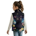 thumbnail image 2 of Xixirimido Black Cat and Daisy Flower Pattern Boys Girls Fleece Vest Sleeveless Stand-up Collar Jacket with Pockets Full-Zip Fall Winter Warm Outerwear for 11-12, 2 of 7
