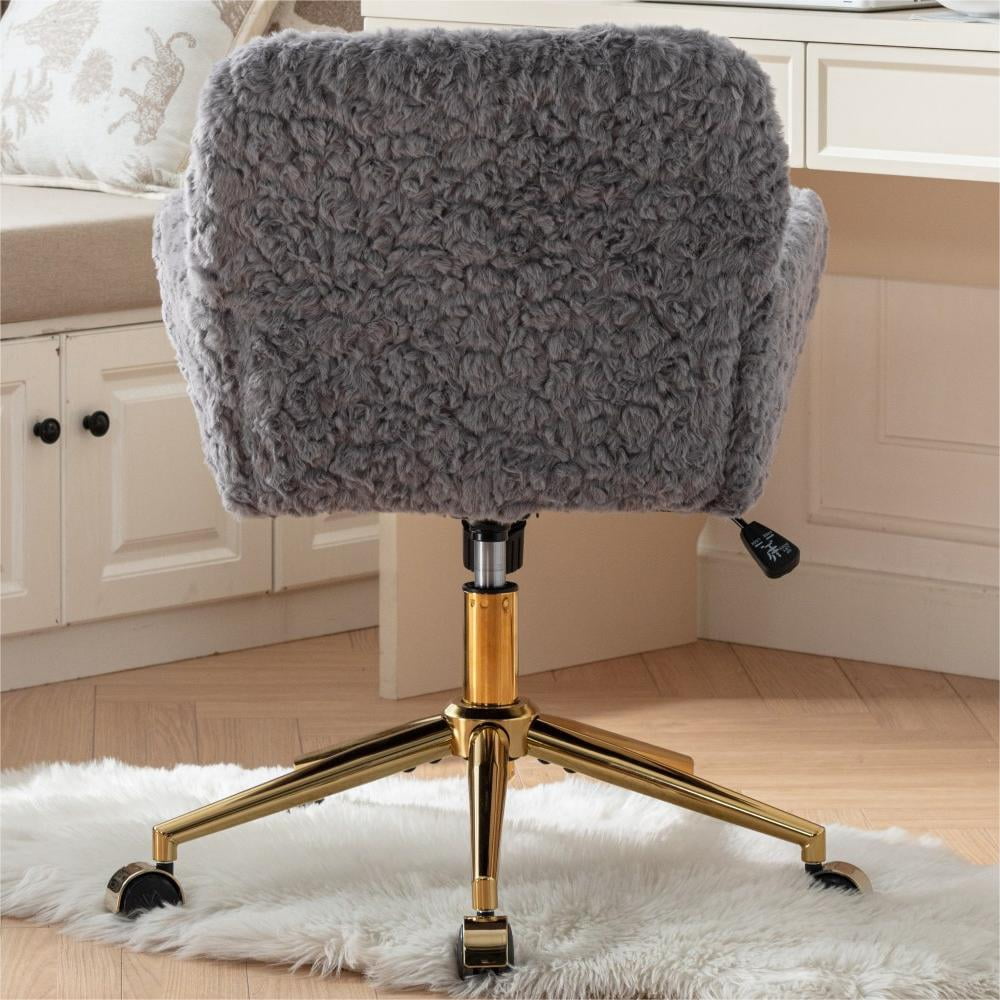 Office Chair,Home Office Chair with Golden Metal Base,Adjustable Desk Chair Swivel Office Chair,Vanity Chair,Gray