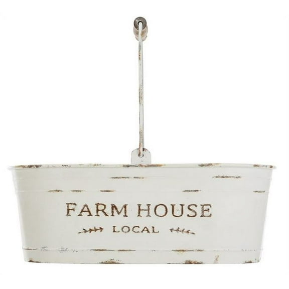 Mainstays Oval Farmhouse Floral Metal Bucket with Handle, 5.25'', White