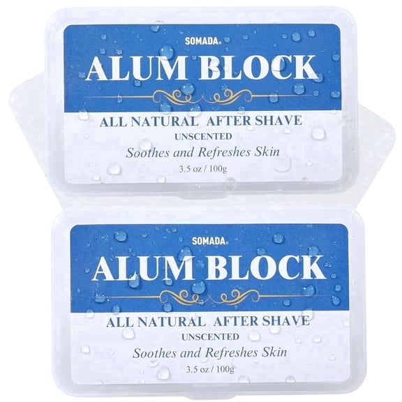 SOMADA Natural Alum Block, after Shave 100g 3.5oz Pack of 2, Piedra de Alumbre, Styptic Alum Stone