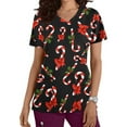 thumbnail image 2 of fartey Christmas Nurse Scrubs for Women Tunic Fit Cute Snowman Print V Neck Uniform Tops Casual Short Sleeve Pockets Working Blouses for Gifts, 2 of 5