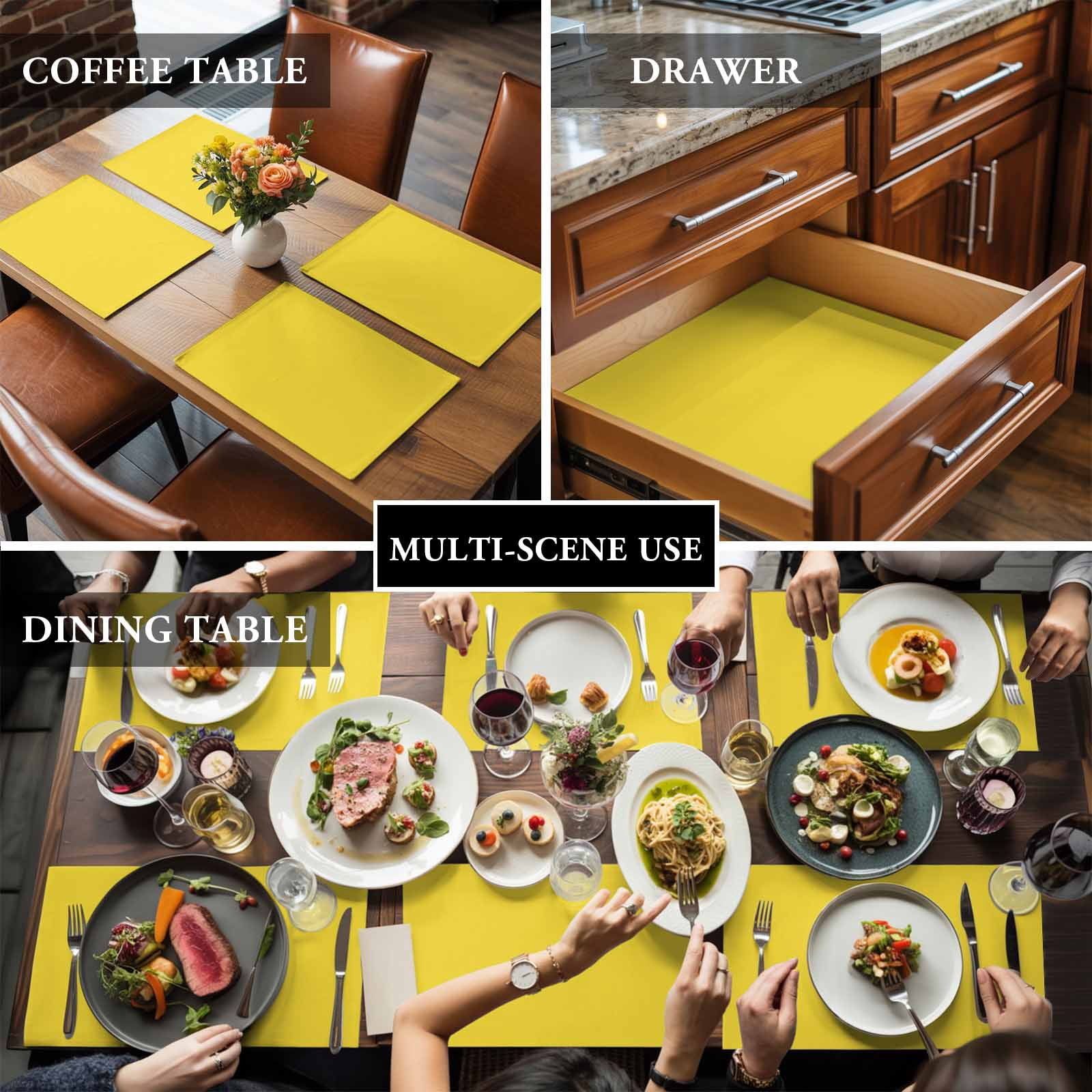 Placemat Set of 6 Bright Yellow Placemats for Dining Table Solid Color Washable Table Mats for Kitchen and Party Decor Indoor & Outdoor Use