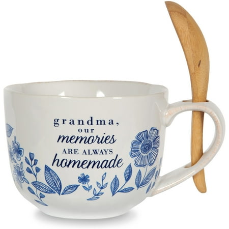 Pavilion Gift Company 86109 Grandma Ceramic Soup Bowl with Bamboo Spoon, 20 oz., Multicolored