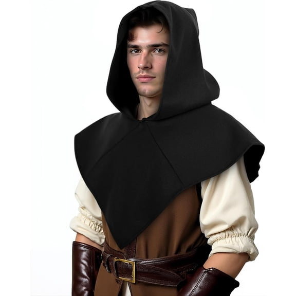 Medieval Viking Hooded Cowl Cape Triangle Cloak, Pointed Hem Adult Halloween Cosplay Costume