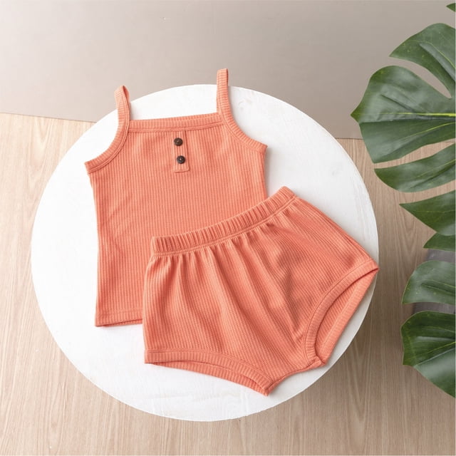 Zpanxa Girls Outfits Solid Color Knit Tank Top with Pants 2 Piece Casual Wear Set 2-3 Years