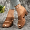 thumbnail image 6 of Sandals for Women 2025 Summer Casual Daily Shoes Women Beach Fashion Chunky Heels Open Toe Slip-On High Heels Slippers Brown 6, 6 of 9