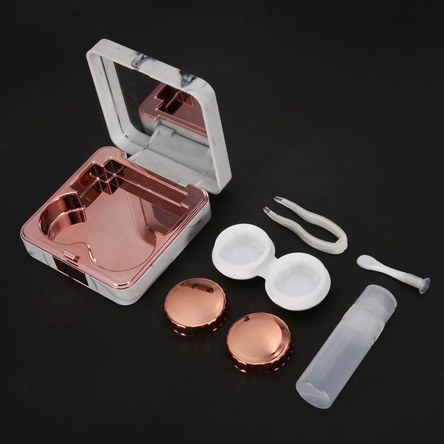 Estuche para lentes de contacto Jadeshay Portátil con espejo y superficie de mármol