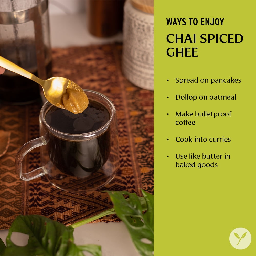 Banyan Botanicals Chai Spiced Ghee  Cultured Organic Ghee (Clarified Butter) with Cinnamon & Cardamom  Tasty Oil & Butter Alternative for Cooking & Baking  5.65 oz  Non-GMO Gluten Free Vegetarian