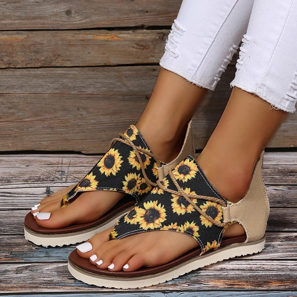 Zapatos de girasol con punta de clip de verano para mujer Sandalias planas cómodas con cremallera Sandalias de playa informales Wmkox8yii nm5220