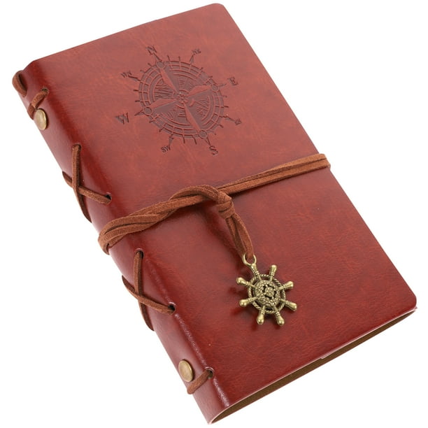 Cuaderno de notas retro vintage con diseño de ancla pirata, de PU, con hojas sueltas y encuadernado con cuerda, en blanco, para diario de viaje (marrón)