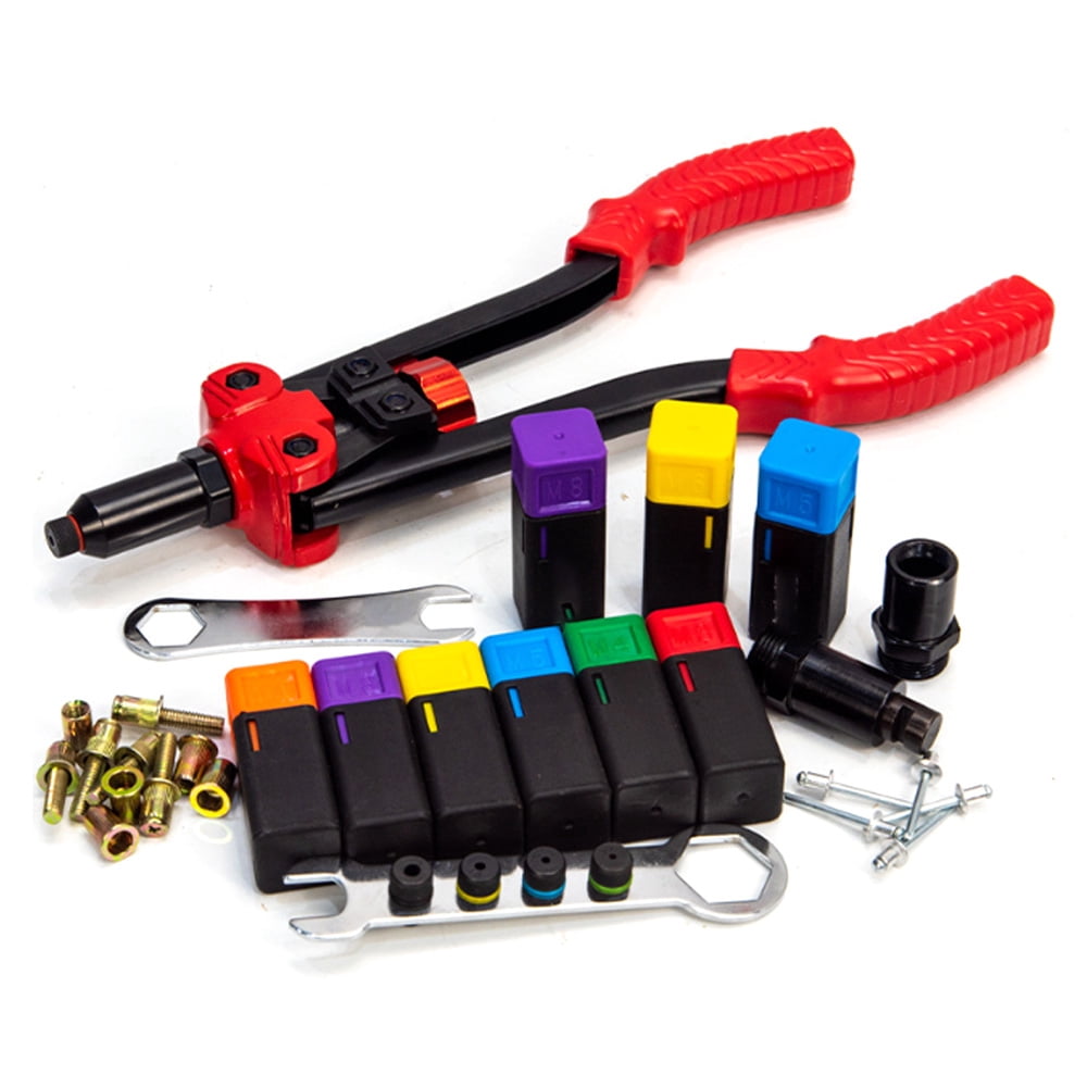 Rupoun Rivet Nut Tool Kit with 10 Rivets and 10 Nut Rivets Assortment, Manual Hand Riveter for Sheet Metal & Automotive Work, 15.35 inches / 39 cm